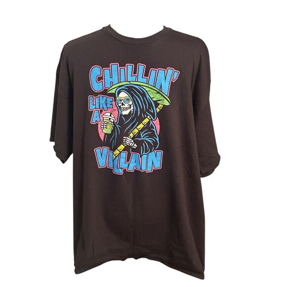 DOM Chillin Like A Villain Graphic Black T-Shirt Men’s Size 2XL Grim Reaper - Picture 1 of 6